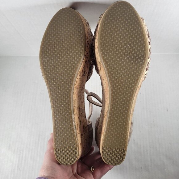 Toms Woman Stucco Satin Woven Peep Toe Platform Cork 2.5" Wedge Shoes Size 9.5 - Picture 5 of 7